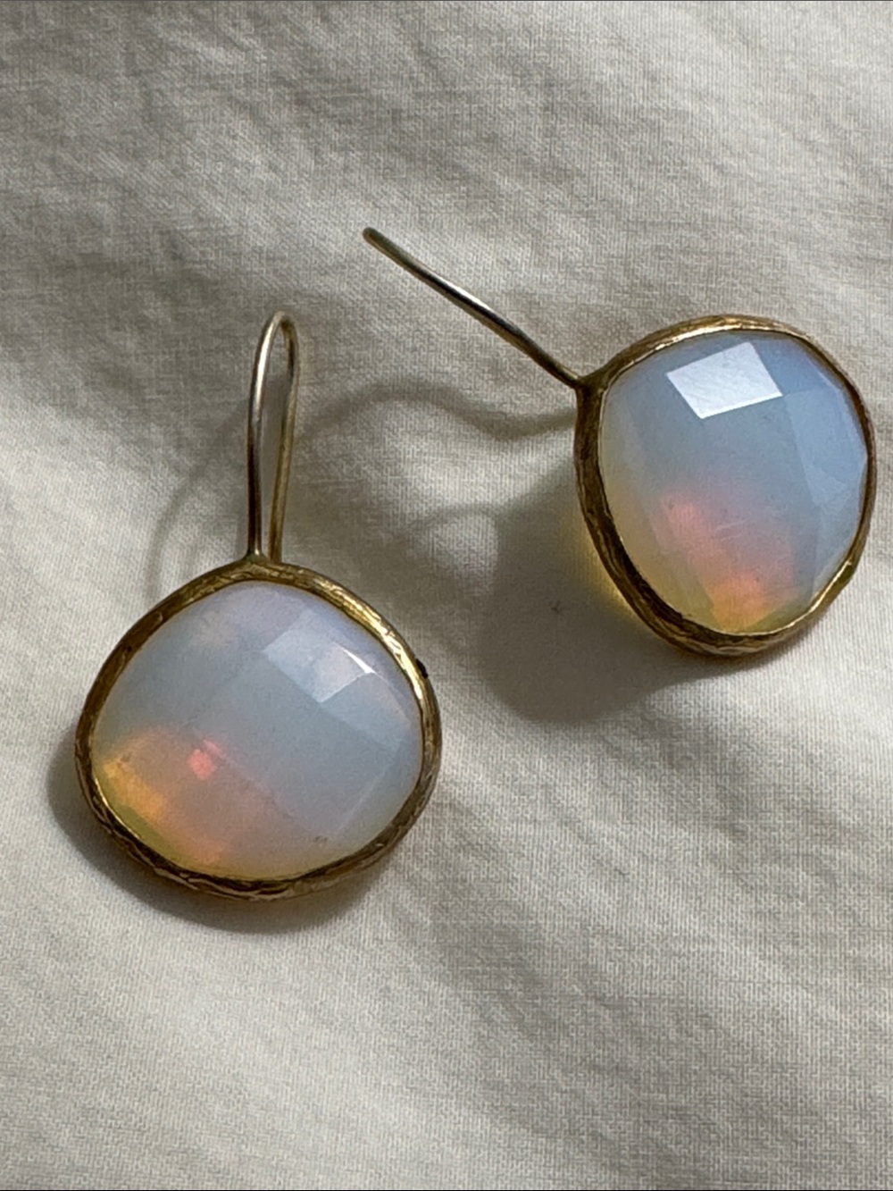 Gold-Framed Opalescent Drop Earrings - White/Opal